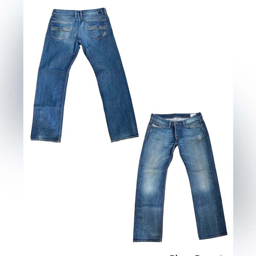 Diesel Viker jeans ripped by design in certain areas.